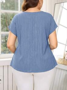 Reflora Plus Size Women's Solid Color Casual Versatile Daily Wear Shirt - Blue - View 2