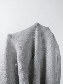 SHEIN 2026新款女款閃亮金針織背心上衣－圓領、羅紋袖口細節、短版剪裁，完美融合90年代復古魅力與極簡時尚，適合早午餐約會、夜晚外出及春夏日常穿著 - 淺灰色 - 查看 8