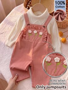 SHEIN 女嬰新生兒可愛百搭休閒粉色彩虹刺繡連身衣，適合春夏秋冬四季穿著 - 粉色 - 查看 2