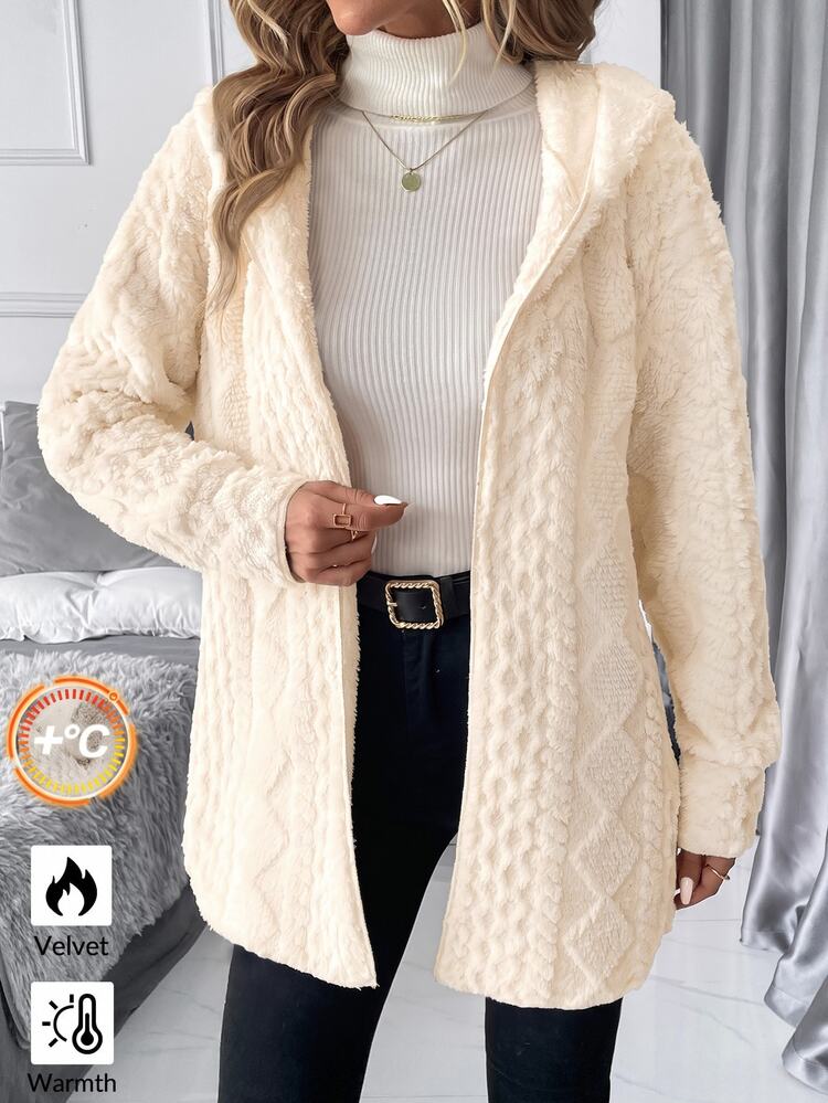 SHEIN Clasi Plus Size Winter Comfortable Long Sleeve Hooded Jacket - Apricot - View 4