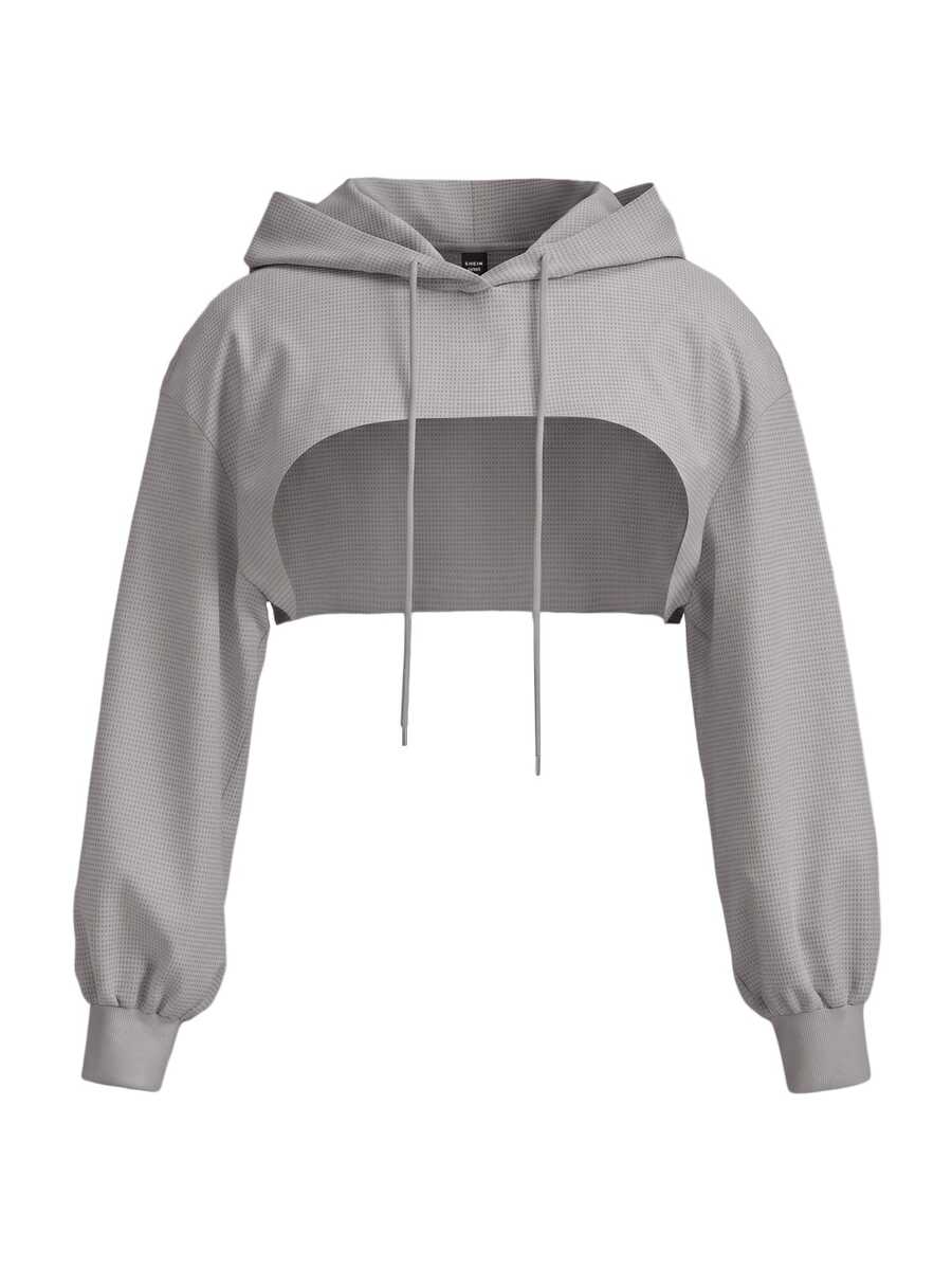 SHEIN EZwear 大尺碼淺灰色針織超短版衛衣 - 淺灰色 - 查看 1