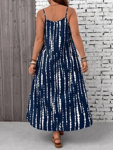 SHEIN VCAY Plus Size Tree Print Strap Vacation Dress - Navy Blue - View 2