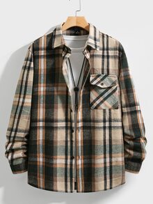 Manfinity Homme 男士格紋口袋單排扣長袖襯衫 - 彩色 - 查看 7
