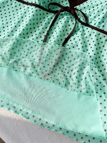 Comfortcana 春夏波點拼色拼接前綁帶蝴蝶結休閒可愛大尺碼細肩帶背心上衣 - 綠色 - 查看 4