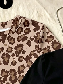 (4件組) 秋季女款休閒時尚極簡風黑色咖啡棕素色米色棕色灰色豹紋基本款收腰長袖T恤 - 彩色 - 查看 4