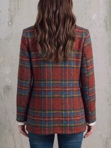 LUMIGAL Fall Clothes FOR WomenWomen's Plaid Double-Breasted Overcoat - Red - View 2