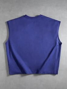 ROMWE MEN Street Life Men's Printed Rivet Loose Fit Tank Top - Navy Blue - View 3