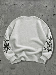 ROMWE MEN Street Life Men's Anime Character Print Long Sleeve Crew Neck Casual Sweatshirt - Grey - View 3