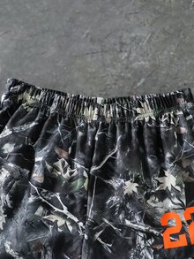 SHEIN Coolqubz 1套青少年男孩街頭風創意圖案印花長袖上衣搭配短褲，常規厚度，休閒夏季套裝 - 卡其色 - 查看 4