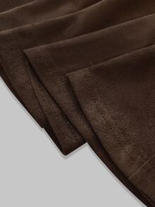 SHEIN Maillard Brown Cinched Cinched Waist Contrast Lace Flare Sleeve Mini Skirt - Coffee Brown - View 8