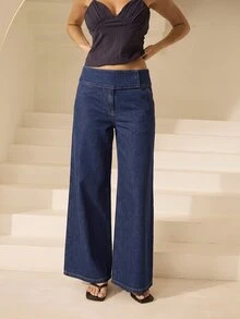 Aralina Women's Wide Leg Loose Casual Versatile Denim Jeans With Pockets - Dark Wash - View 7