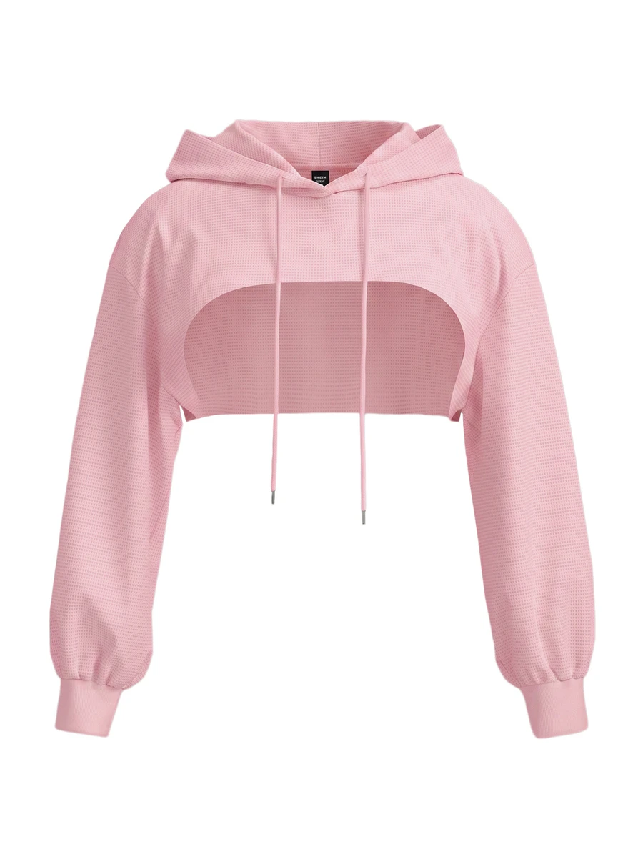 SHEIN EZwear 大尺碼粉色針織超短版衛衣 - 粉色 - 查看 1