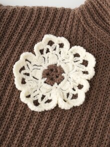 Holdful Holdful Women's Solid Color High Neck Drop Shoulder Long Sleeve Loose Sweater - Brown - View 4