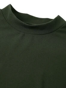 Lavishia 女款極簡休閒短袖上衣與長裙兩件套 - 軍綠色 - 查看 4