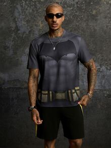 BATMAN X SHEIN Men's Print Short Sleeve T-Shirt And Shorts Set - Black - View 1