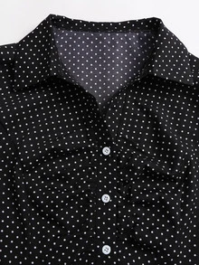 Sweetra Women's Polka Dot Ruched Flare Sleeve Blouse, Casual Daily Wear, Minimalist Elegant Style - Black - View 5