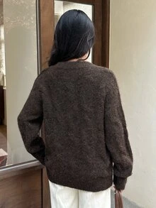 Autumina Sweater Kasual Serbaguna Wanita, Musim Gugur/Dingin - Coffee Brown - View 2