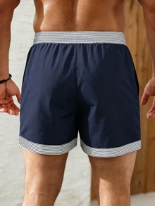 Palasendo Men's Striped Drawstring Waist Beach Shorts For Vacation - Multicolor - View 2