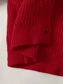 SHEIN 女童春/秋季開襟衫 冬季毛衣，卡其色，-領長袖，適合日常、派對、返校，舒適柔軟 - 紅色 - 查看 2