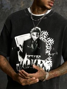 JOKER X SHEIN Men's Cartoon Character Print Short Sleeve T-Shirt - Black - View 6