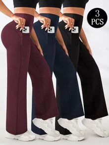 Velisys Velisys 女款純色高腰休閒百搭日常旅行運動長褲 3件/組 - 彩色 - 查看 6