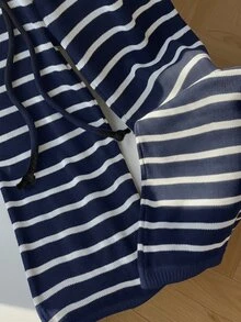 Comfortcana Plus Size Casual Colorblock Striped Knit Long Pants, Autumn/Winter Fall - Navy Blue - View 7