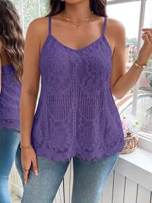 Reflora Plus Size French Lace Camisole Tank Top, Vacation & Street Style - Purple - View 6