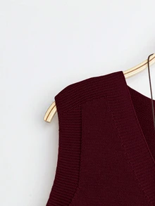 EMERY ROSE Nuevo chaleco de punto versátil, elegante y sencillo de un solo pecho para mujer - Burdeos - Ver 6