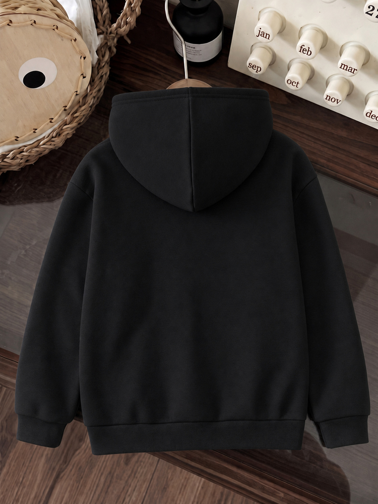 Teen Boy Teen Boy Simple Street Style Small Letter Print Hooded Sweatshirt, Casual College Comfortable Fashion Minimalist Versatile Soft Fabric, Suitable For Daily Wear, School, Travel, Outdoor Sports, All Seasons - Black - View 5