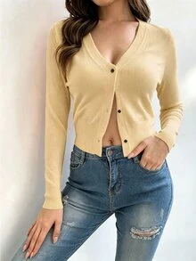 SHEIN Cárdigans ligeros para mujer - Caqui - Ver 3