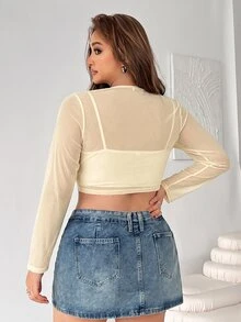 Muchica Apricot Short Sheer Mesh Jacket Plus Size - Apricot - View 2