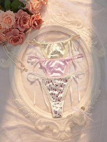 SHEIN Fashion Lace Patchwork Thong Set 3pcs - Multicolor - View 3
