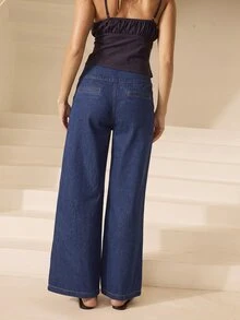 Aralina Women's Wide Leg Loose Casual Versatile Denim Jeans With Pockets - Dark Wash - View 3