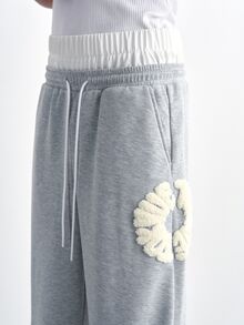 TOKVUE 男士字母刺繡對比腰帶二合一運動長褲 - 灰色 - 查看 6