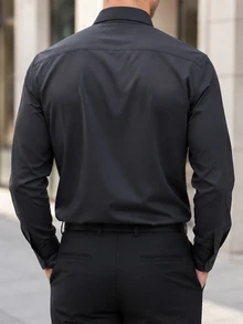 Manfinity Mode Men's Business Casual Design Patchwork Small Check Long Sleeve Shirt - Black - View 2