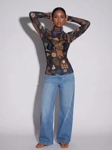 CAJUNI Tropical Vacation Cute Forest Mesh Blouse - Multicolor - View 5