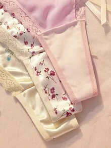 SHEIN Fashion Lace Patchwork Thong Set 3pcs - Multicolor - View 4