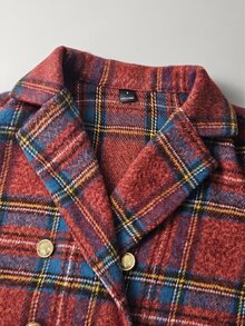 LUMIGAL Fall Clothes FOR WomenWomen's Plaid Double-Breasted Overcoat - Red - View 4