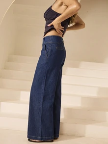 Aralina Women's Wide Leg Loose Casual Versatile Denim Jeans With Pockets - Dark Wash - View 4