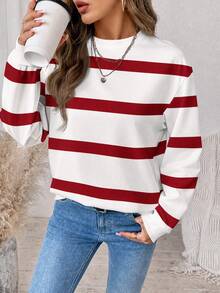 SHEIN LUNE 女款條紋拼色休閒日常長袖運動衫 - 彩色 - 查看 4