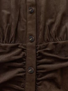 SHEIN Maillard Brown Cinched Cinched Waist Contrast Lace Flare Sleeve Mini Skirt - Coffee Brown - View 7