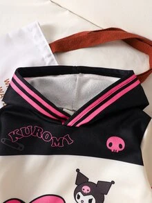 HELLO KITTY AND FRIENDS | SHEIN 青少年女孩字母卡通圖案連帽休閒日常長袖運動衫 - 彩色 - 查看 8