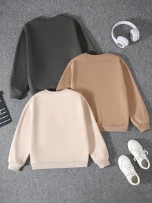 SHEIN 3件組兒童青少年男孩裝飾徽章圓領長袖套頭運動衫套裝，百搭舒適，適合戶外玩耍、學校、街頭風、派對與居家休閒，超值之選 - 彩色 - 查看 3
