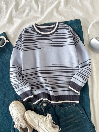 Boys' New Spring/Summer/Autumn Double-Strand Cable Knit Thick Sweater, Loose Fit, Casual Street Style, Suitable For Home, Outings, Parties And Back To School