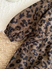 SHEIN 女嬰豹紋編織人造毛內裡連帽秋冬連身衣 - 彩色 - 查看 4