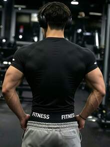 GymBeat Kaos Olahraga Kasual Serbaguna Pria dengan Desain Blok Warna untuk Perjalanan Sehari-hari, Gym - Hitam - View 2