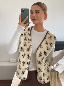 Livesso 女款秋冬休閒碎花無袖外套 - 米色 - 查看 1