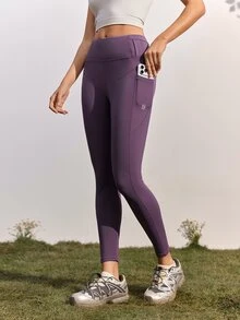 In My Nature Women's Solid Color Daily Fitness Sports Outdoor Tight Leggings - Purple - View 3