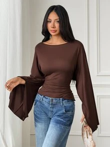 SHEIN PETITE ملابس علوية شال بتصميم كاب بني جديد للخريف/الشتاء للنساء الصغيرات - بني - مشاهدة 3