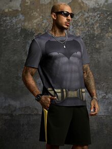 BATMAN X SHEIN Men's Print Short Sleeve T-Shirt And Shorts Set - Black - View 5